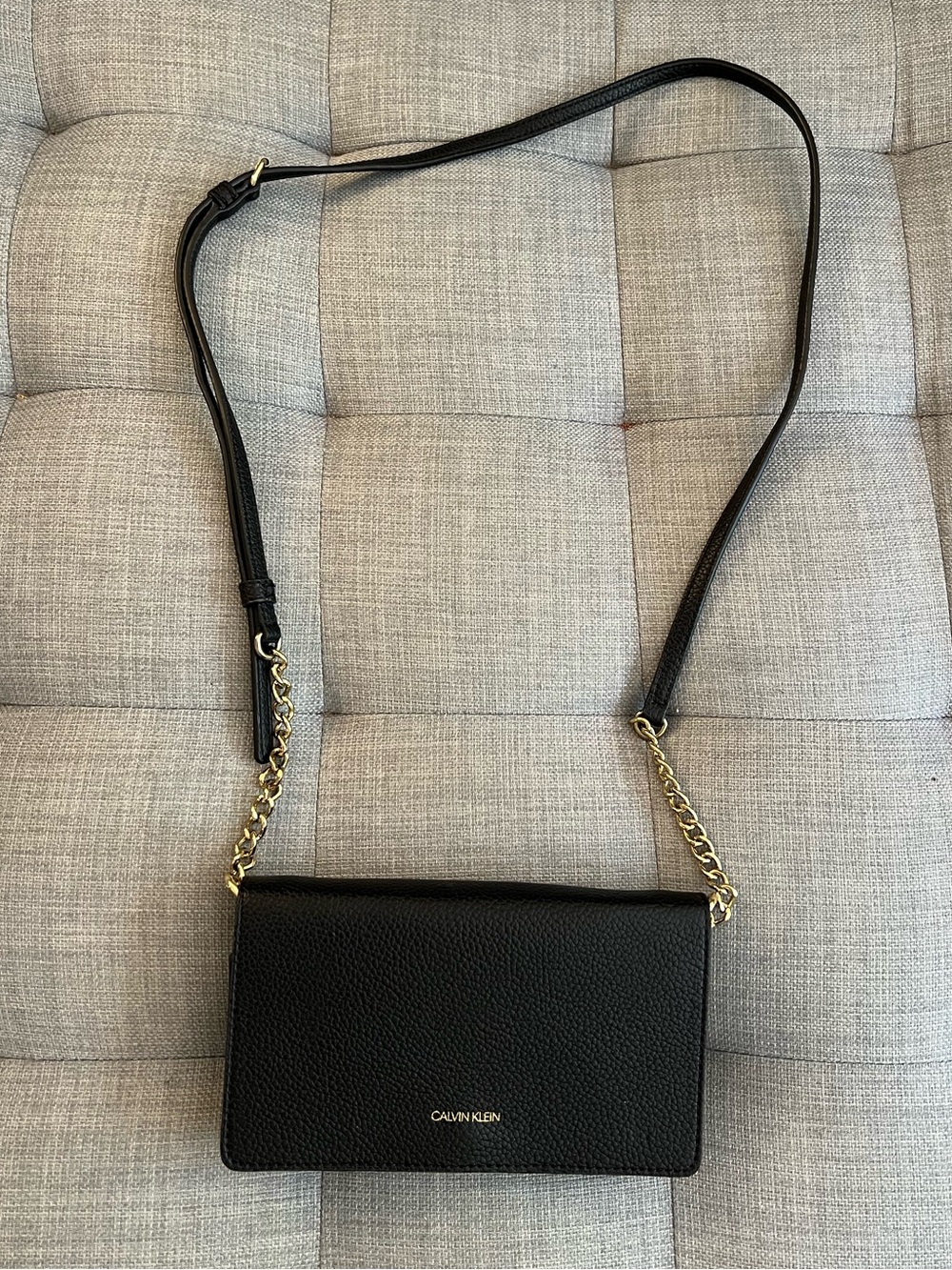 Calvin Klein Black Wallet Crossbody with Gold Chain Strap